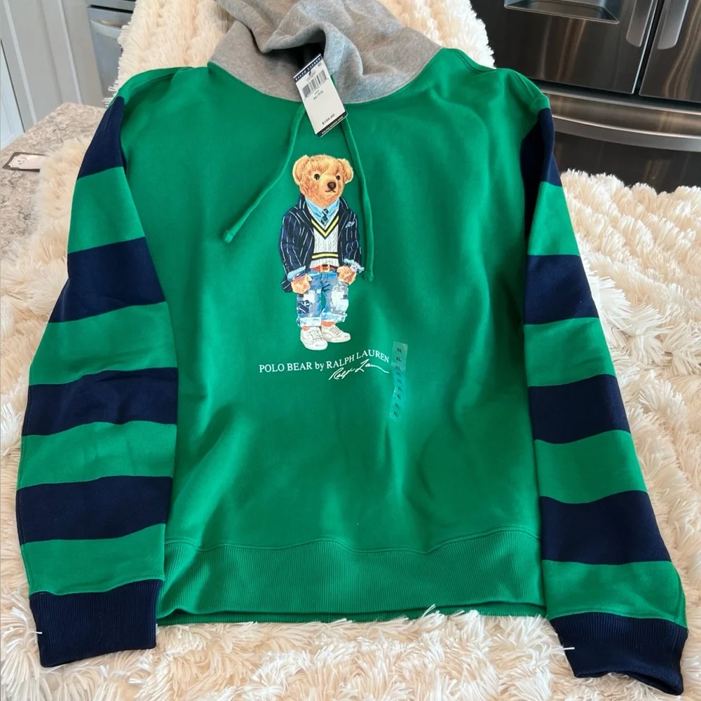 🎉Host Pick🎉Polo Ralph Lauren Green Multi Polo Bear Hoodie XL - Picture 2 of 10